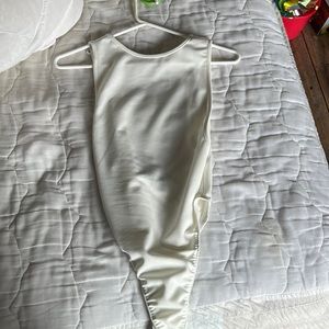 White high neck low back side boob bodysuit